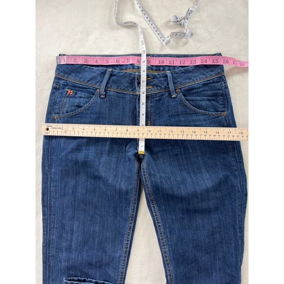 Hudson Denim Collin Skinny Leg Back Flap Pocket Dark Wash Linen Blend Jean Y2k - Picture 6 of 7